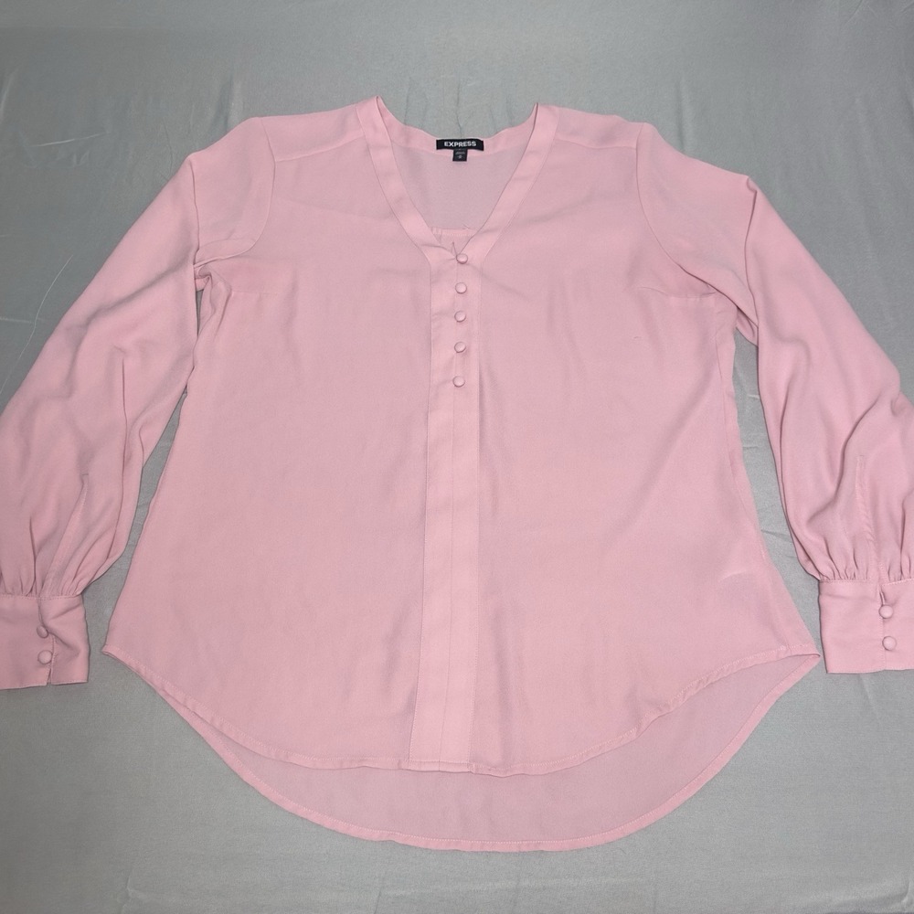 Express Pink Chiffon Sheer M Blouse Bishop Sleeve Dainty Romantic Feminine Flowy